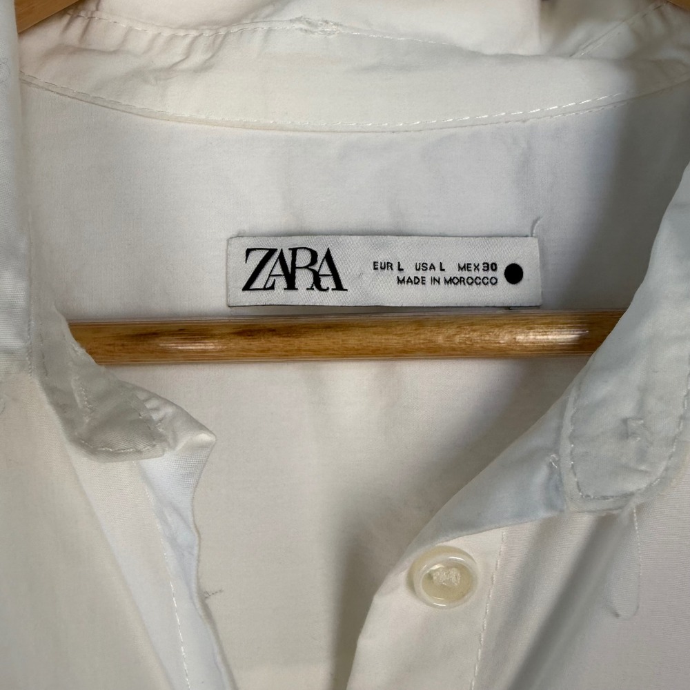 Zara White Poplin Shirt Midi Dress Button Down Front Size Large - Picture 16 of 16